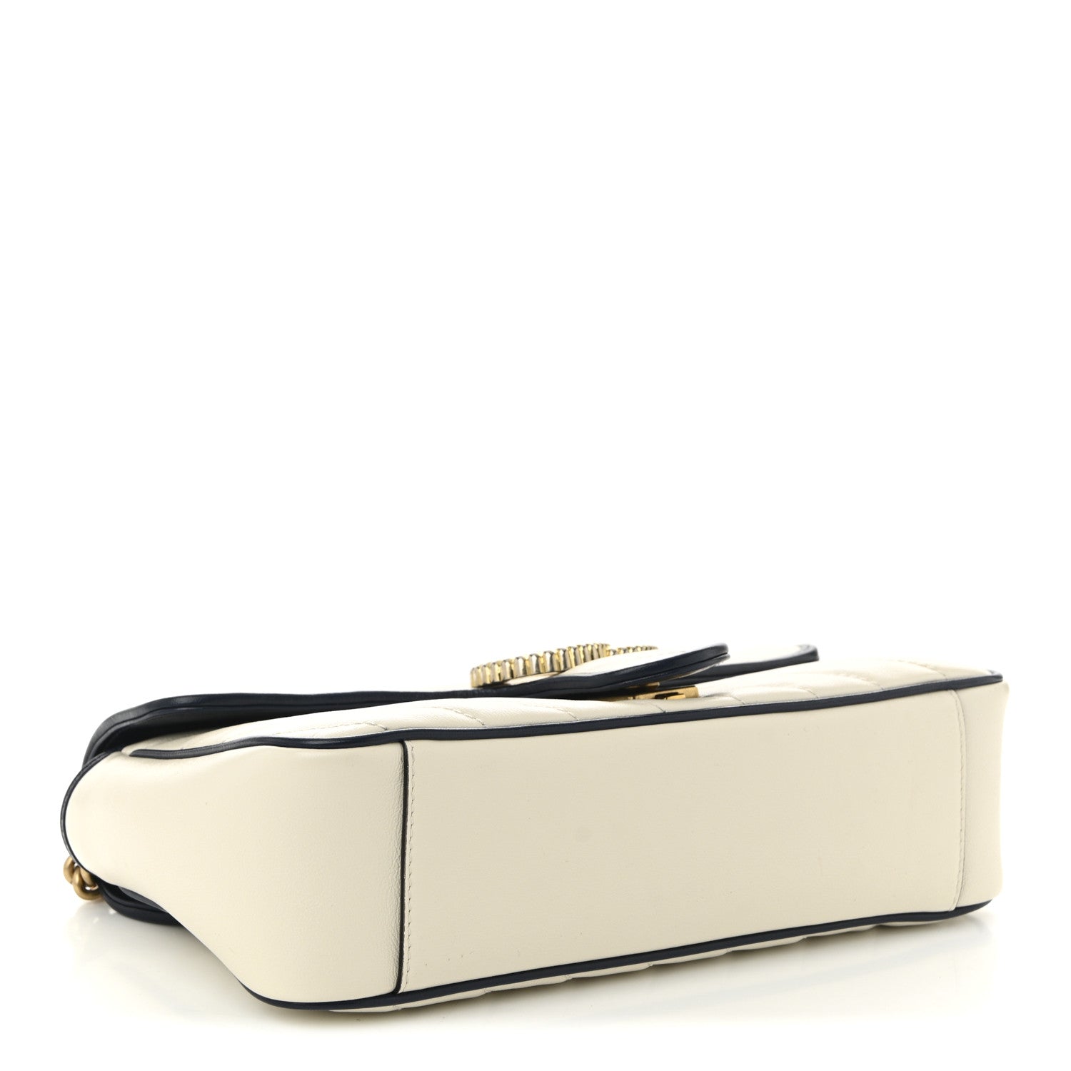 Gucci Vintage Effect Calfskin Matelasse Diagonal Small Torchon GG Marmont Shoulder Bag Mystic White Blue Agata 4 of 10