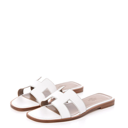 Hermes Box Calfskin Oran Sandals 36.5 White 3 of 8