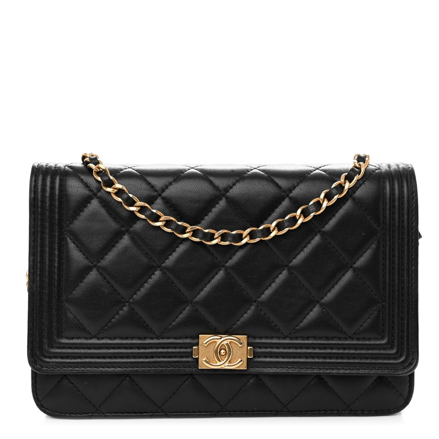 Lambskin Quilted Boy Wallet On Chain WOC Black