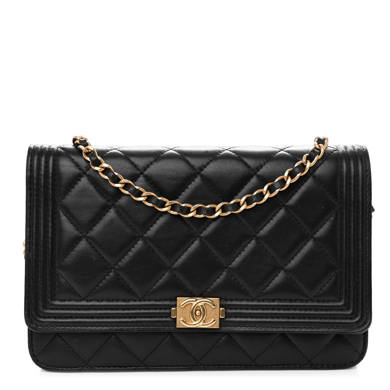 Chanel Lambskin Quilted Boy Wallet On Chain WOC Black 1 of 10