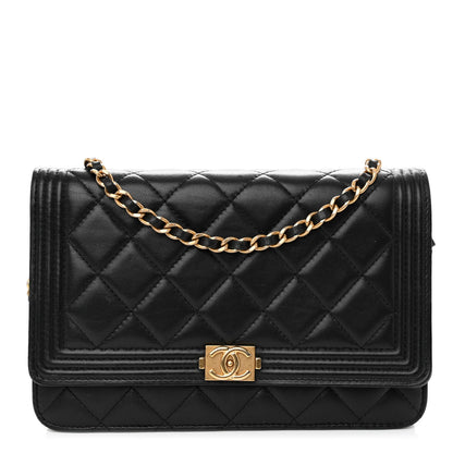 Chanel Lambskin Quilted Boy Wallet On Chain WOC Black 1 of 10