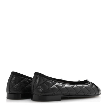 Chanel Aged Calfskin Quilted CC Cap Toe Ballerina Flats 37.5 Black 5 of 10