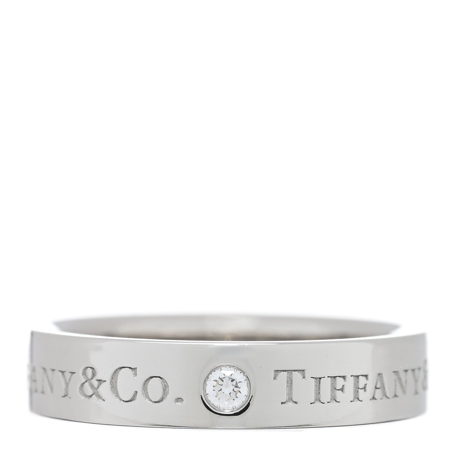 Tiffany Platinum Diamond 4mm Logo Band Ring 49 5 1 of 5