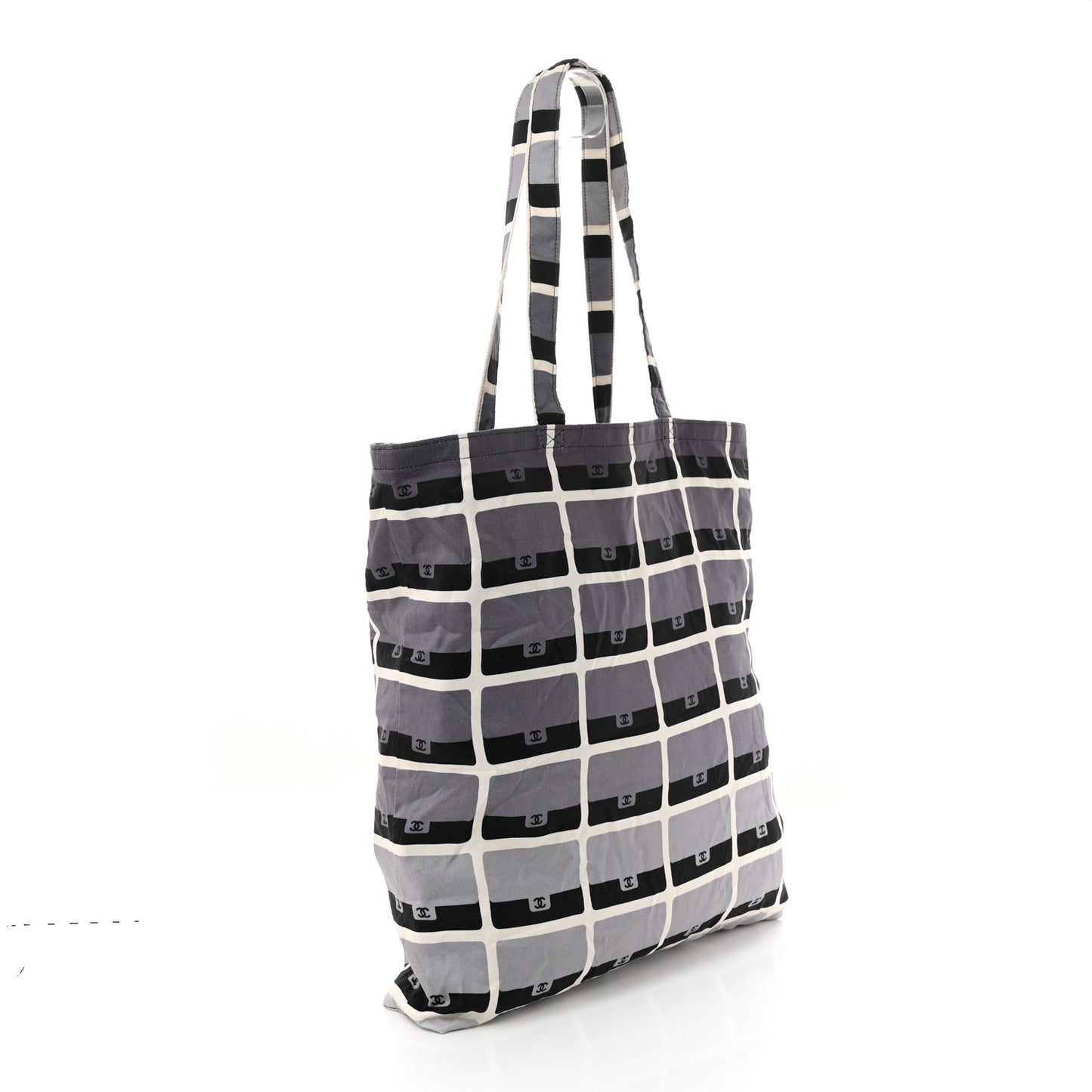 Jersey Fabric Quilted Foldable Tote With Chain Black Multicolor