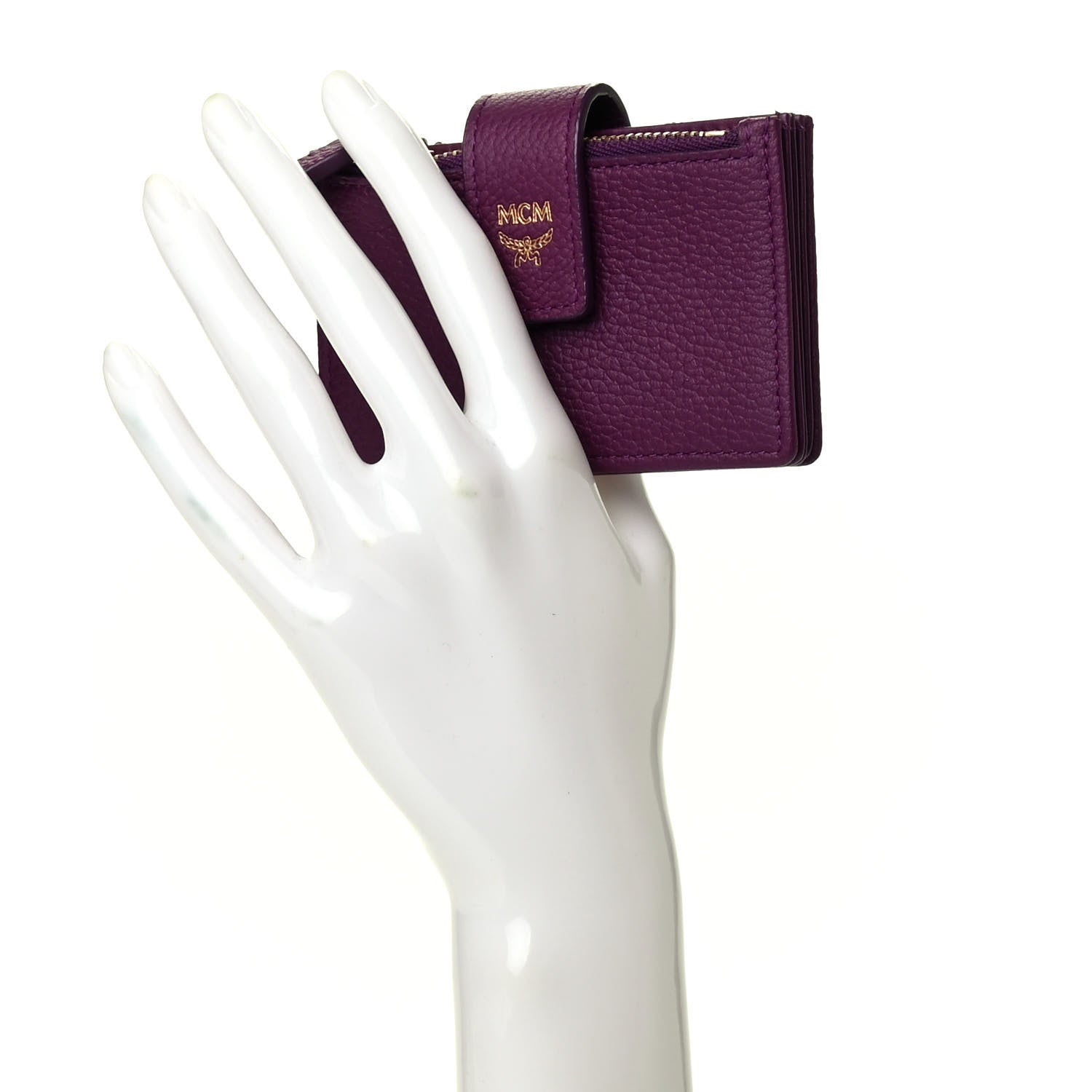 MCM Grained Calfskin Milla Accordion Card Case Purple 2 of 8