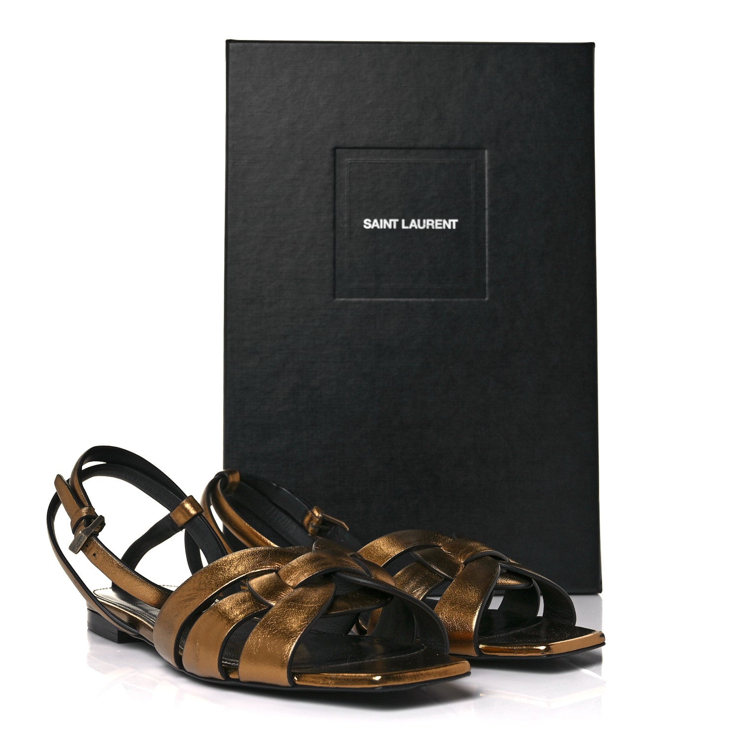 Saint Laurent Calfskin Tribute 05 Ankle Strap Sandals 38 Dark Gold 9 of 9