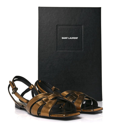 Saint Laurent Calfskin Tribute 05 Ankle Strap Sandals 38 Dark Gold 9 of 9