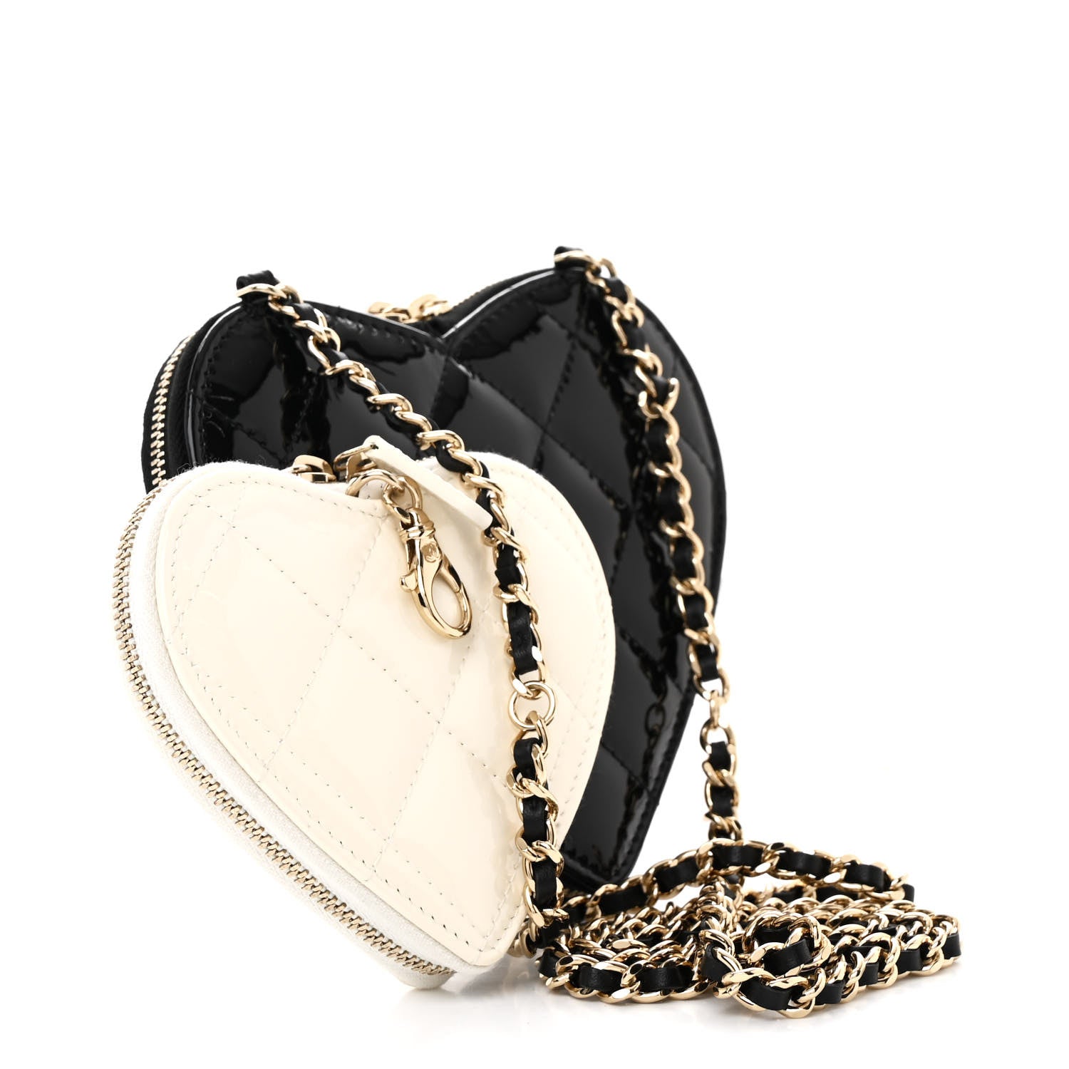 Chanel Patent Calfskin Resin Quilted CC Heart Clutch With Chain Black 3 of 11