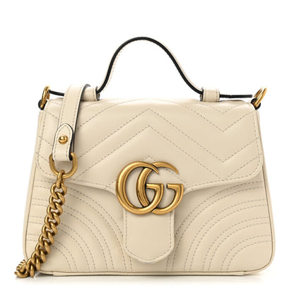 Gucci Calfskin Matelasse Mini GG Marmont Top Handle Shoulder Bag White 1 of 14