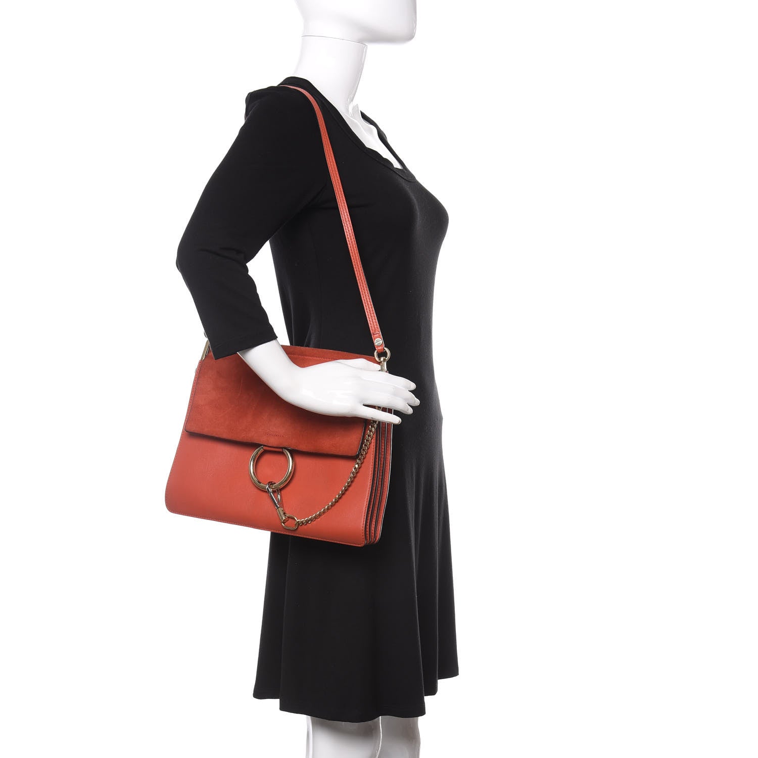 Chloe Calfskin Suede Medium Faye Shoulder Bag Sepia Red 2 of 10