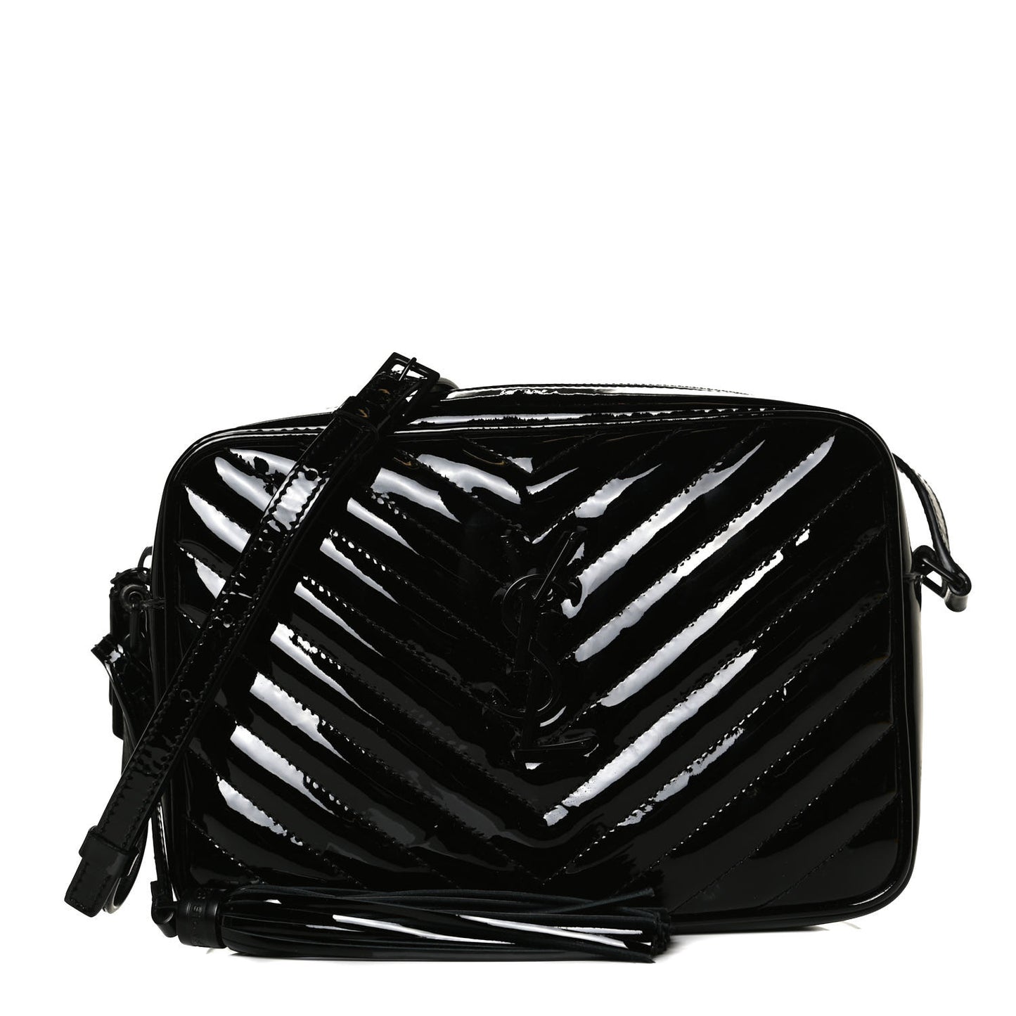 Patent Calfskin Matelasse Monogram Lou Camera Bag Black