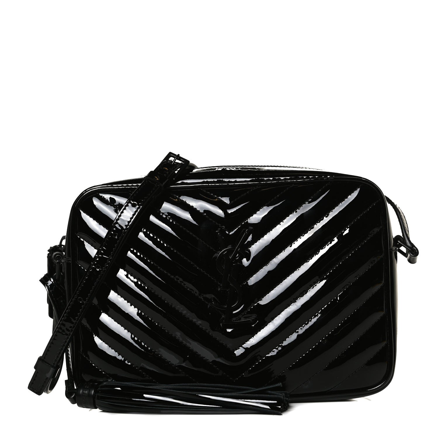 Saint Laurent Patent Calfskin Matelasse Monogram Lou Camera Bag Black 1 of 12