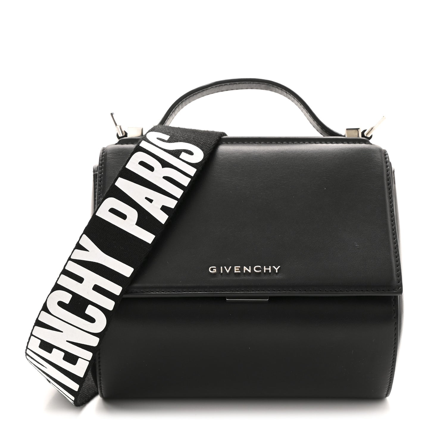 Calfskin Mini Pandora Box Logo Strap Crossbody Bag Black