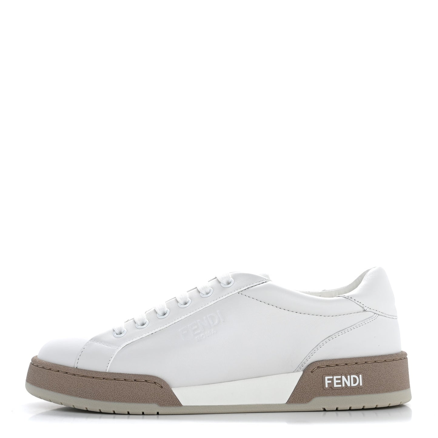 Calfskin Womens Fendi Match Low Top Sneakers 38 White Beige