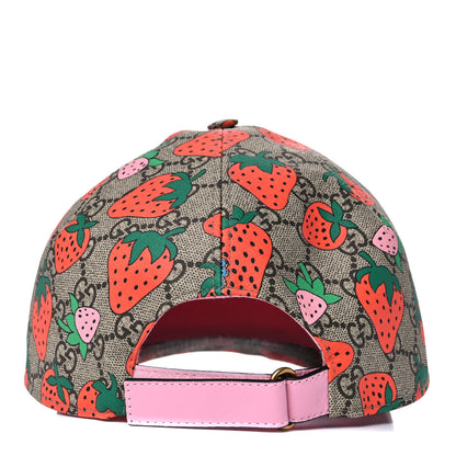 Gucci GG Supreme Monogram Strawberry Baseball Hat XL Beige 4 of 9