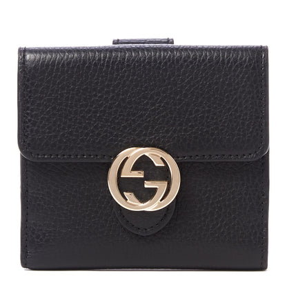 Gucci Dollar Calfskin Interlocking G French Wallet Black 1 of 7