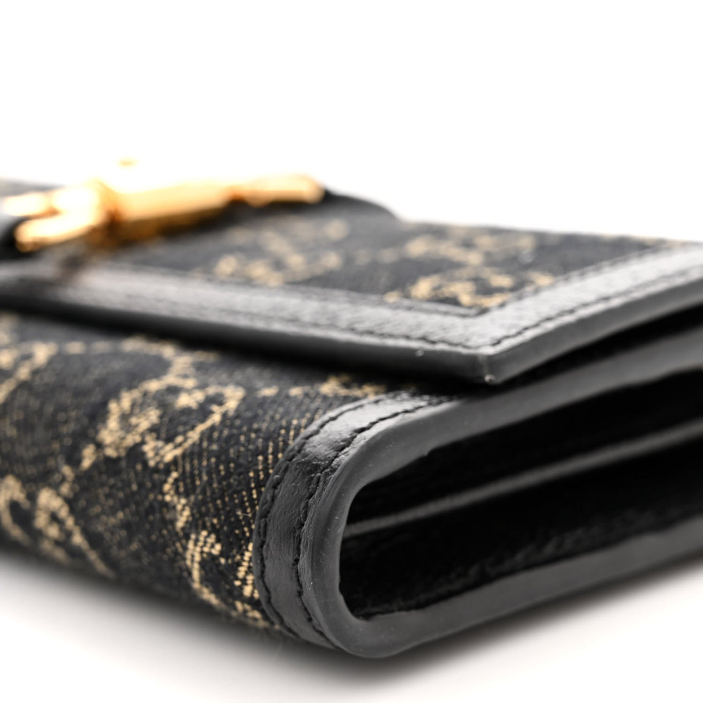 Jacquard Black Denim GG Monogram Textured Dollar Calfskin Jackie 1961 Chain Wallet Black Ivory