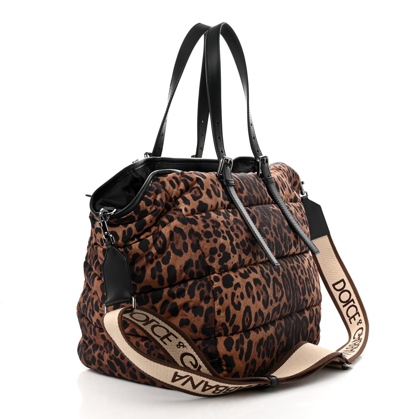 Nylon Leopard Print Sicily Shopper Tote Brown
