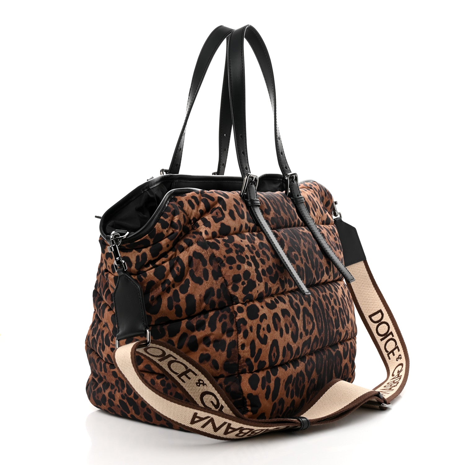 Dolce & Gabbana Nylon Leopard Print Sicily Shopper Tote Brown 3 of 10