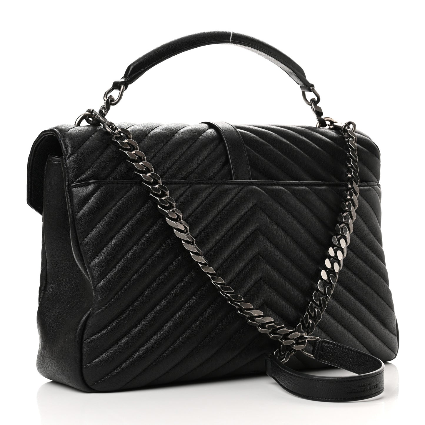 Sheepskin Matelasse Chevron Monogram Large College Satchel Black