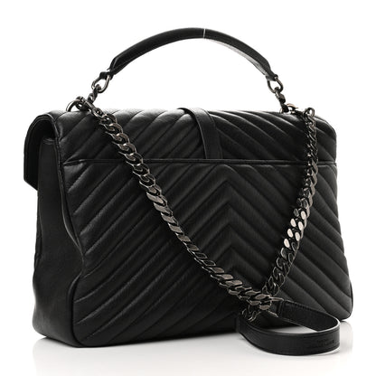 Saint Laurent Sheepskin Matelasse Chevron Monogram Large College Satchel Black 3 of 9