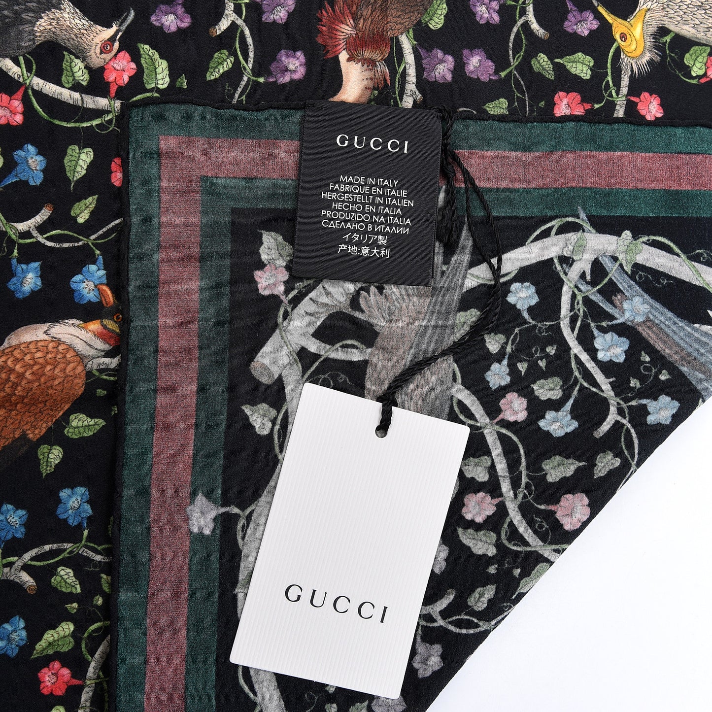 Silk Floral Condor Square Handkerchief Black