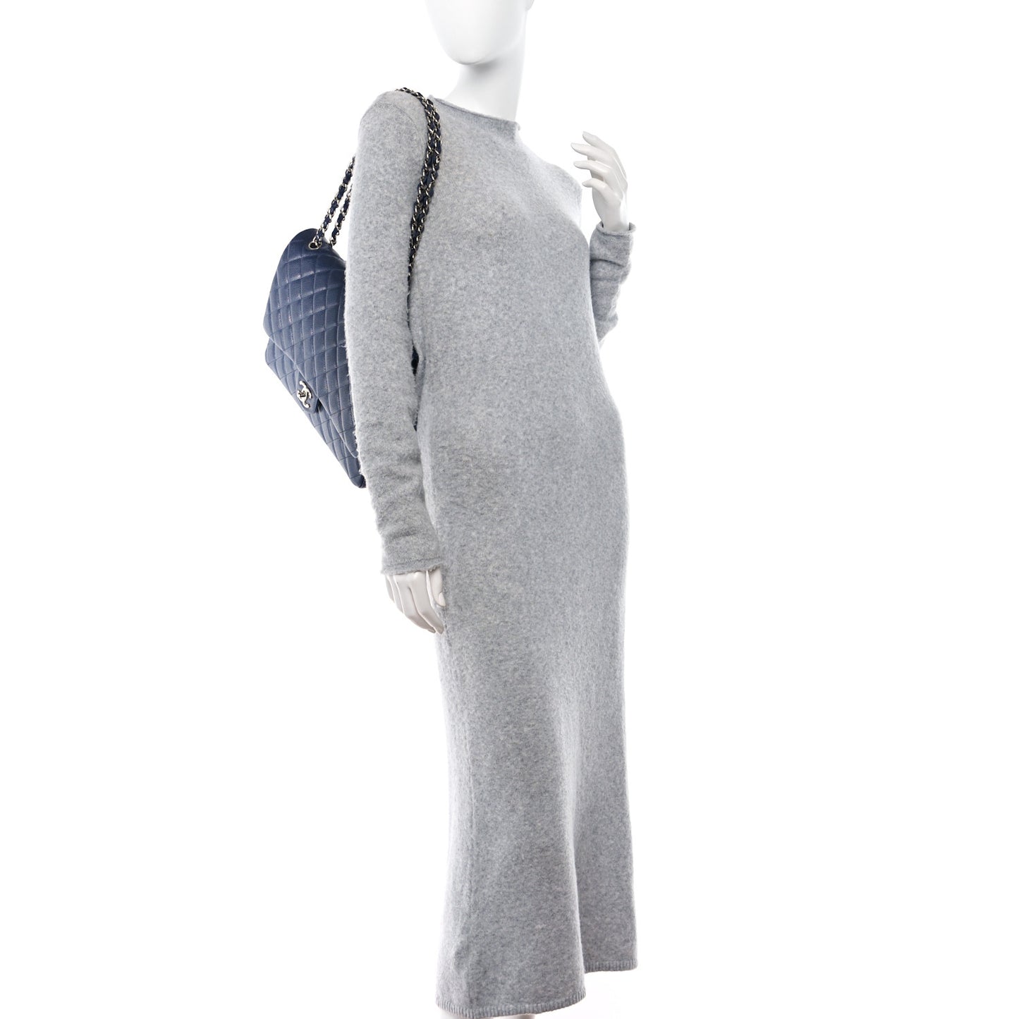 Caviar Quilted Maxi Double Flap Navy Blue