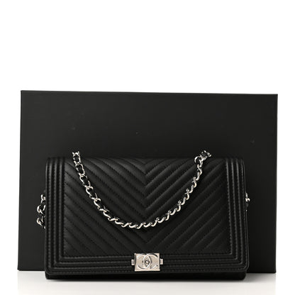 Chanel Calfskin Chevron Quilted Boy Wallet On Removable Chain WOC Black 11 of 11