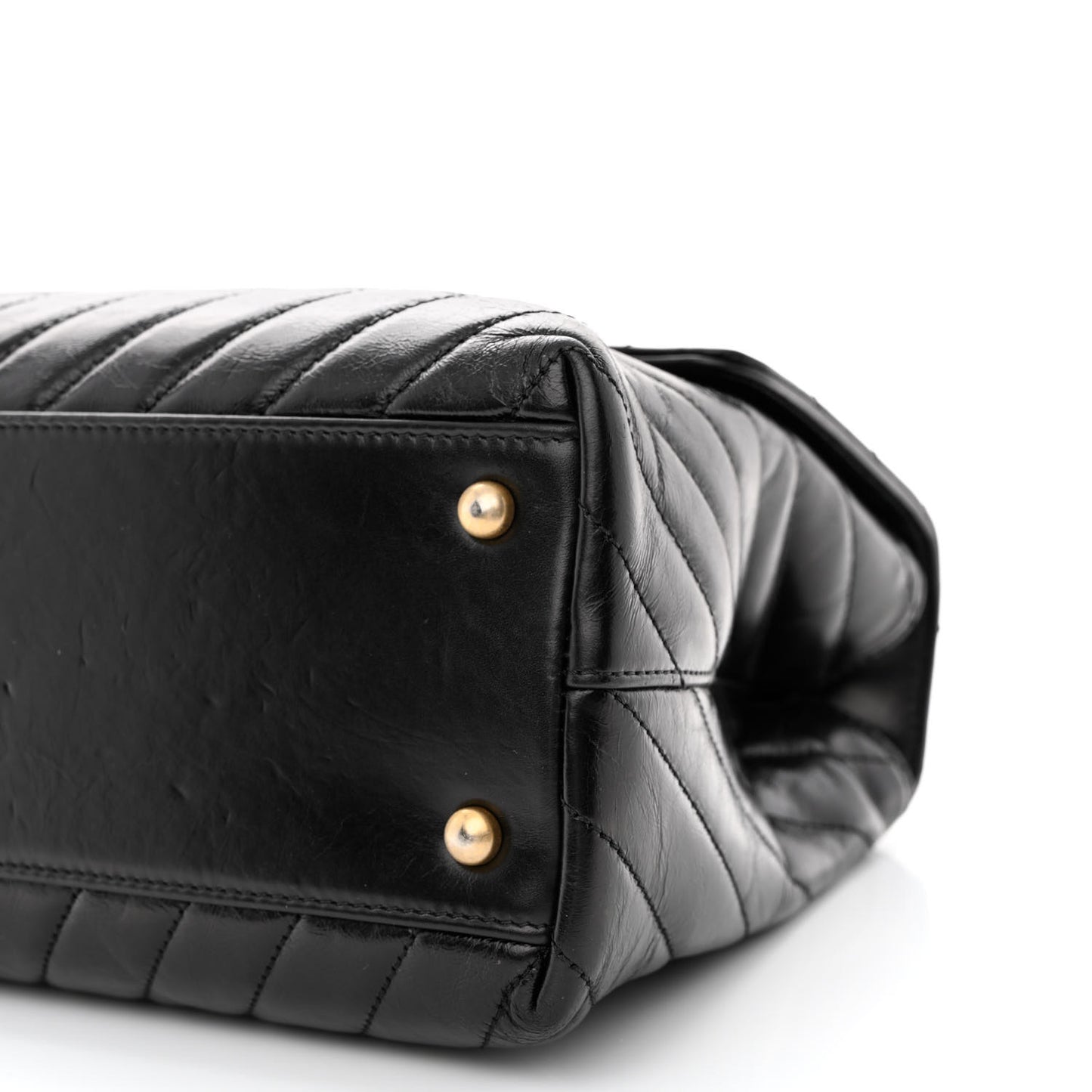 Calfskin Lizard Chevron Quilted Medium Coco Handle Flap Black