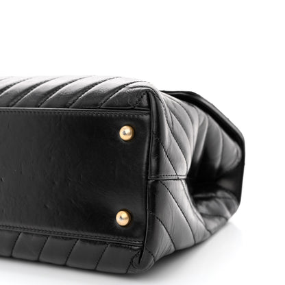 Chanel Calfskin Lizard Chevron Quilted Medium Coco Handle Flap Black 10 of 15