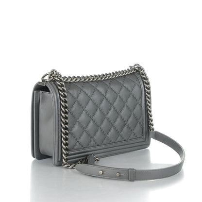 Chanel Calfskin Double Stitch New Medium Boy Flap Grey 3 of 8