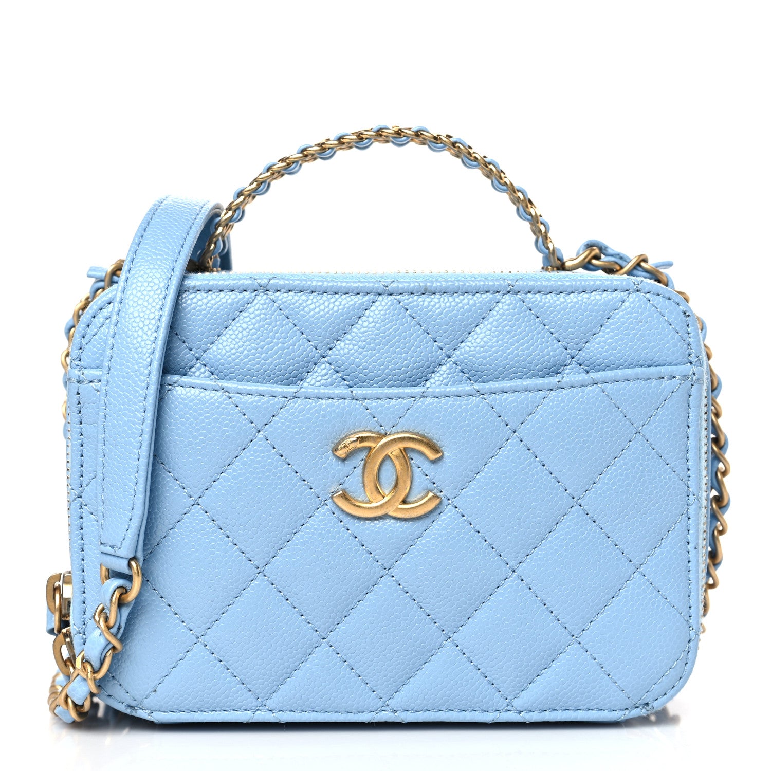 Chanel Caviar Quilted Small Pick Me Up Vanity Case Light Blue 1 of 10