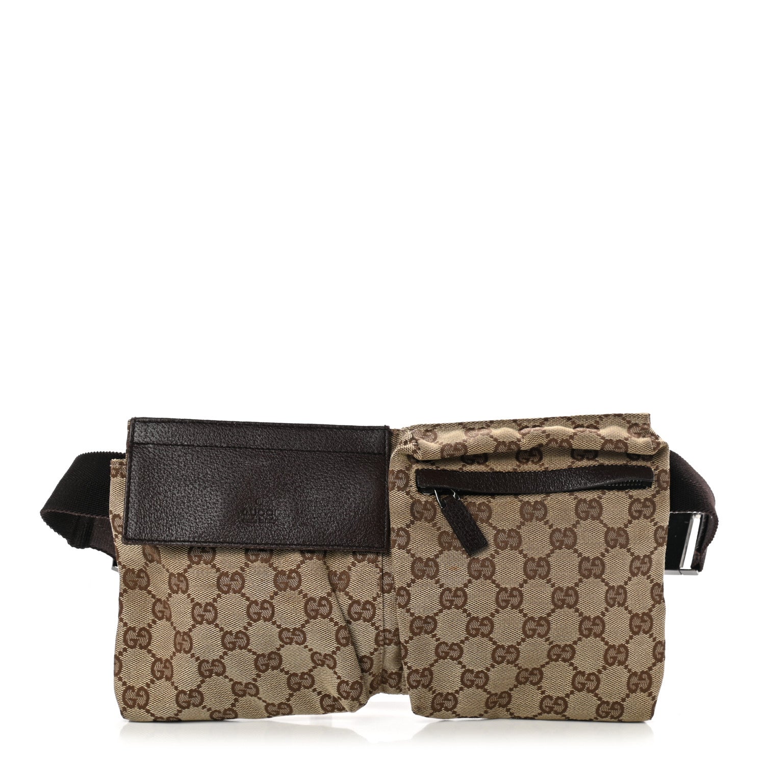 Gucci GG Monogram Double Pocket Belt Bag Dark Brown 1 of 11