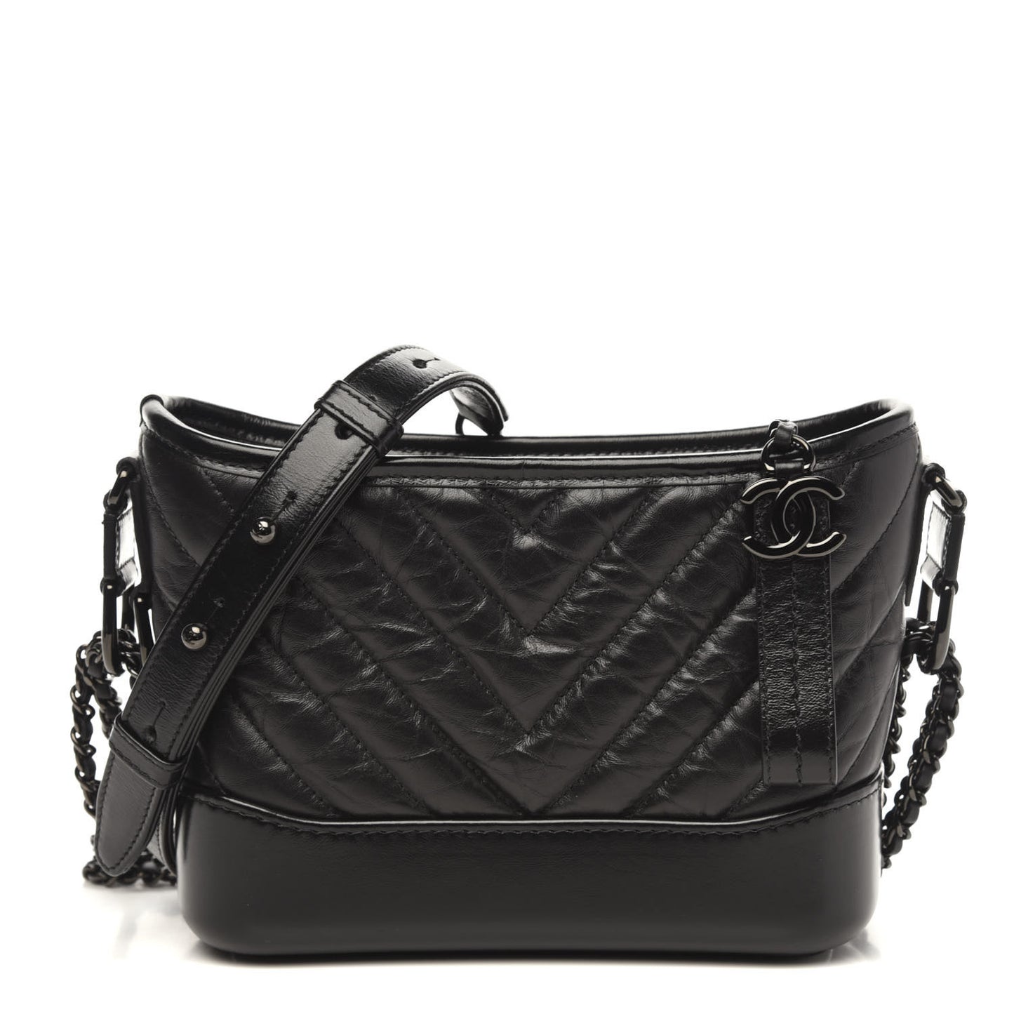 Aged Calfskin Chevron Quilted Small Gabrielle Hobo So Black