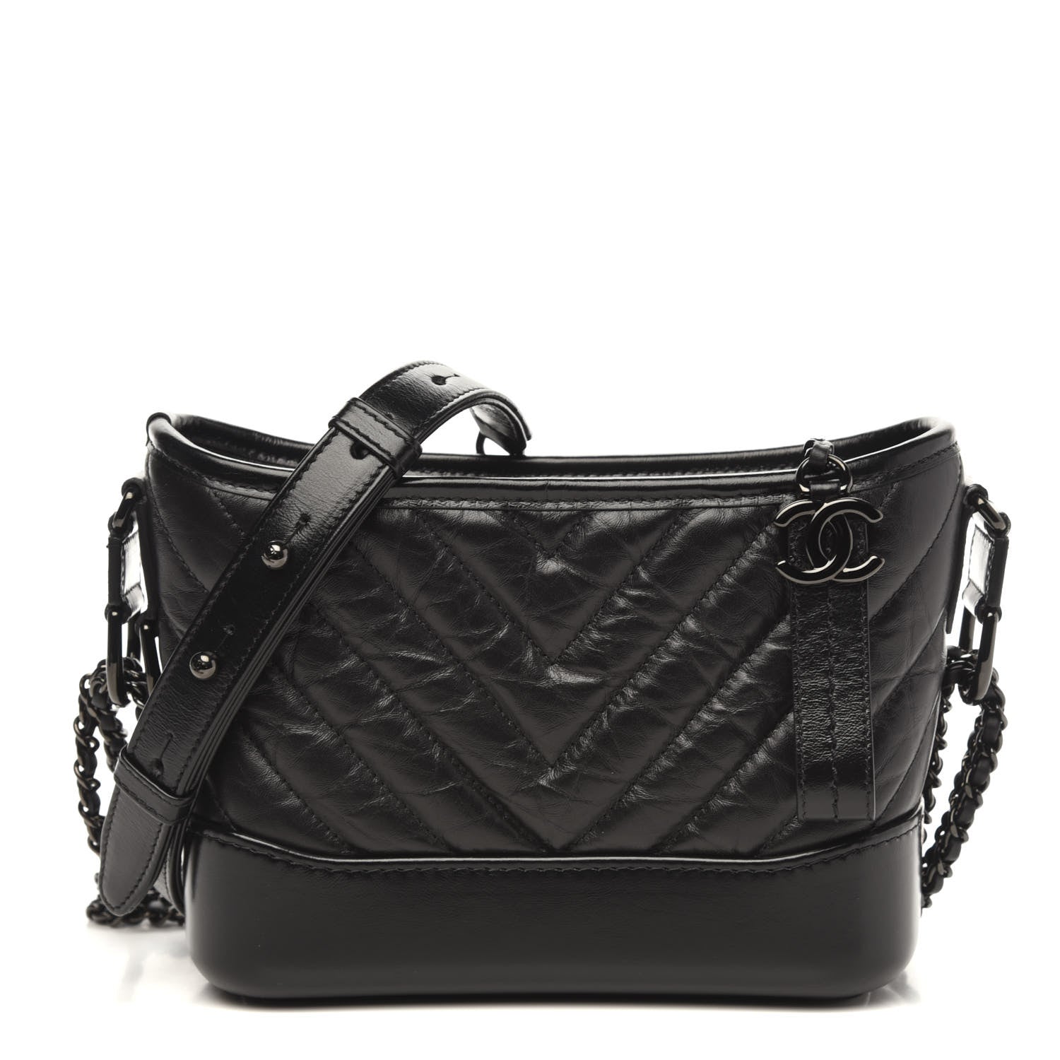 Chanel Aged Calfskin Chevron Quilted Small Gabrielle Hobo So Black 1 of 9