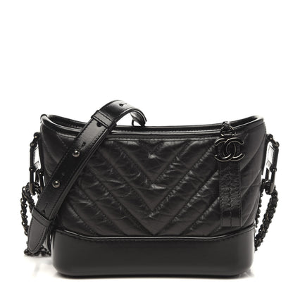 Chanel Aged Calfskin Chevron Quilted Small Gabrielle Hobo So Black 1 of 9