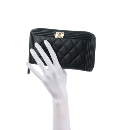 Chanel Lambskin Quilted Boy Zip Around Wallet Black 2 of 8