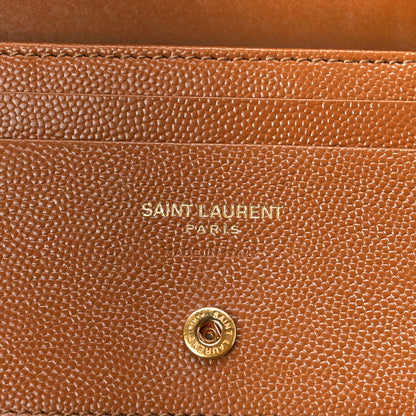 Saint Laurent Grain De Poudre Matelasse Chevron Monogram Flap Card Case Dark Natural 7 of 12