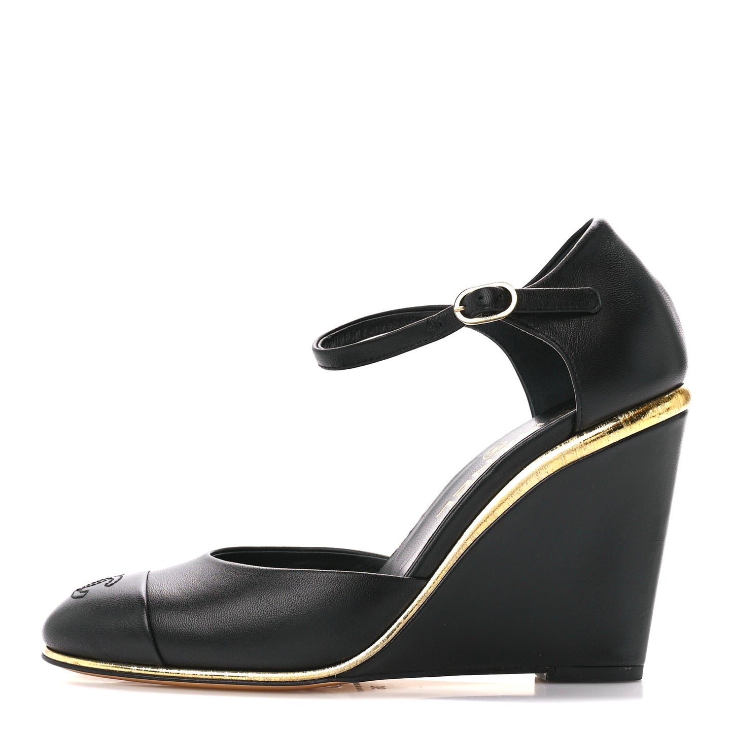Lambskin Cap Toe Open Wedge 36 Black
