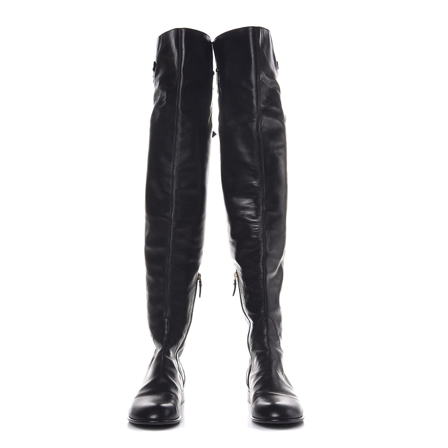 Calfskin Knee High Flat Boots 40 Black