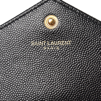 Saint Laurent Grain De Poudre Matelasse Chevron Monogram Envelope Chain Wallet Black 6 of 7