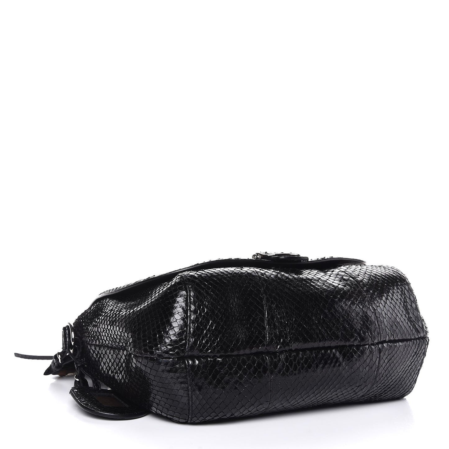 Python Large Techno Horsebit Shoulder Flap Bag Black