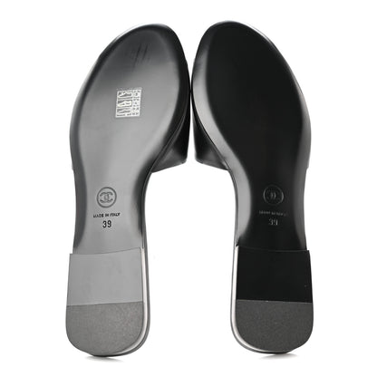Chanel Lambskin Pearl CC Sandals 39 Black 5 of 11