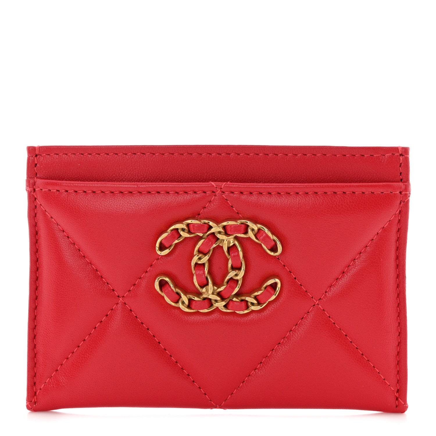 Chanel Lambskin Quilted Chanel 19 Card Holder Red 1 of 9
