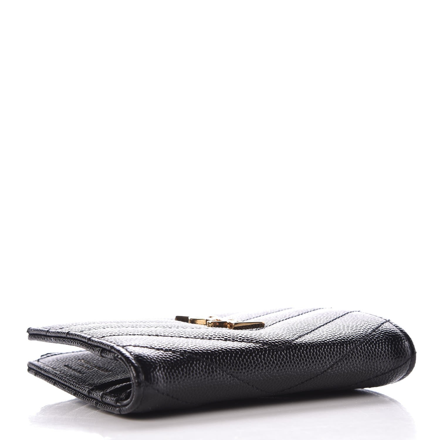 Saint Laurent Grain De Poudre Matelasse Chevron Monogram Zipped Card Case Black 4 of 7