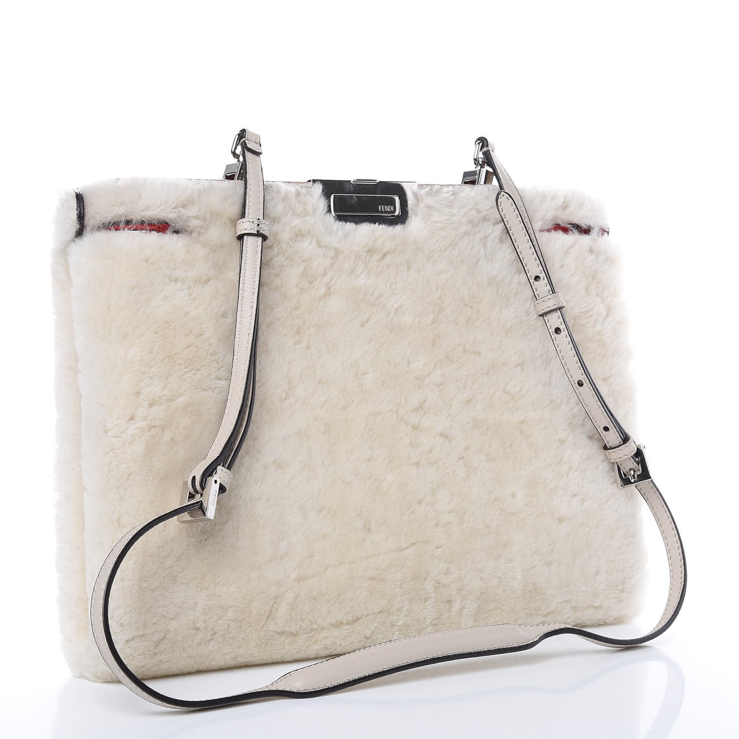 Shearling Peekaboo Iconic Clutch White Papavero
