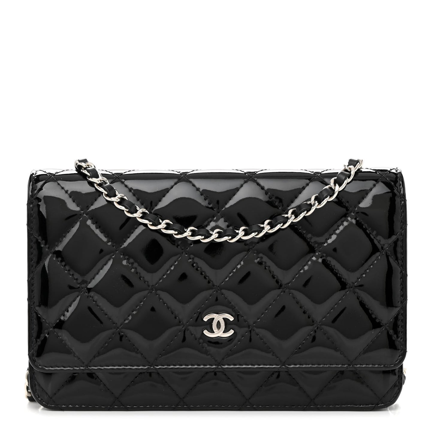 Patent Quilted Wallet On Chain WOC Black