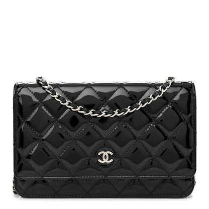 Chanel Patent Quilted Wallet On Chain WOC Black 1 of 12
