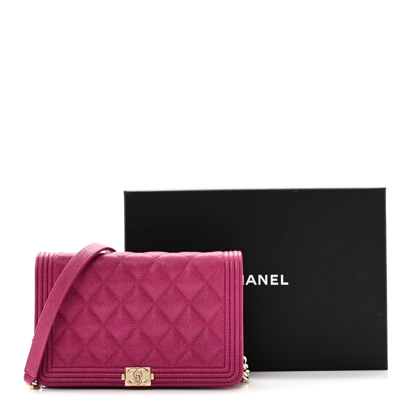 Caviar Quilted Boy Wallet On Chain WOC Fuchsia