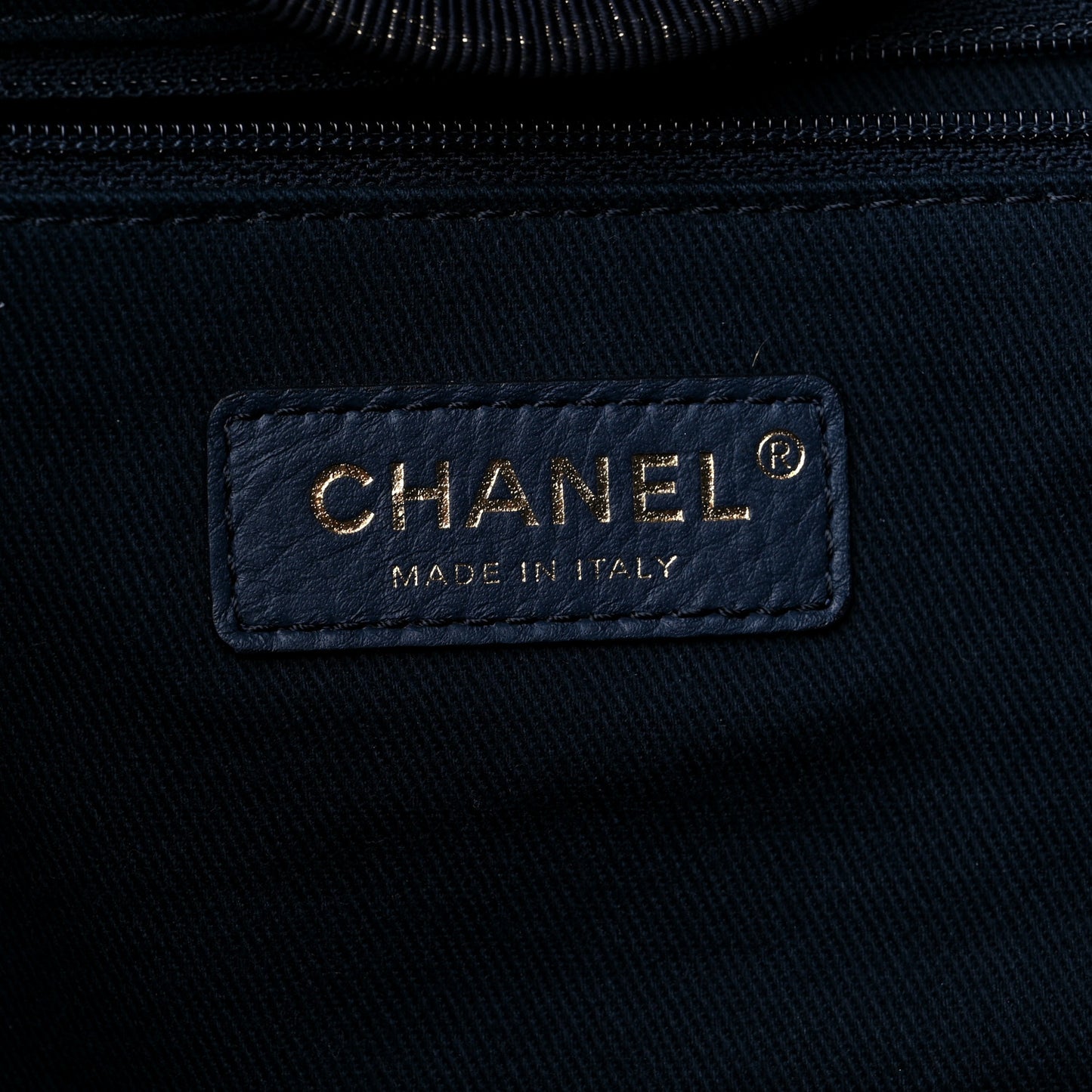 Lurex Canvas Medium Deauville Tote Navy Blue Gold